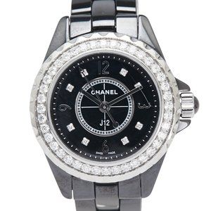 CHANEL J12 Diamond Bezel 8-Piece Watch H2571 Quartz Black Dial Ceramic Women's